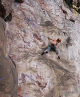 Anne leading up beautiful rock during the ascent. Photo: John Arran