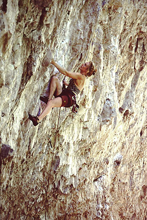 Anne climbing 'Street Knowledge' (5.12b) Rifle